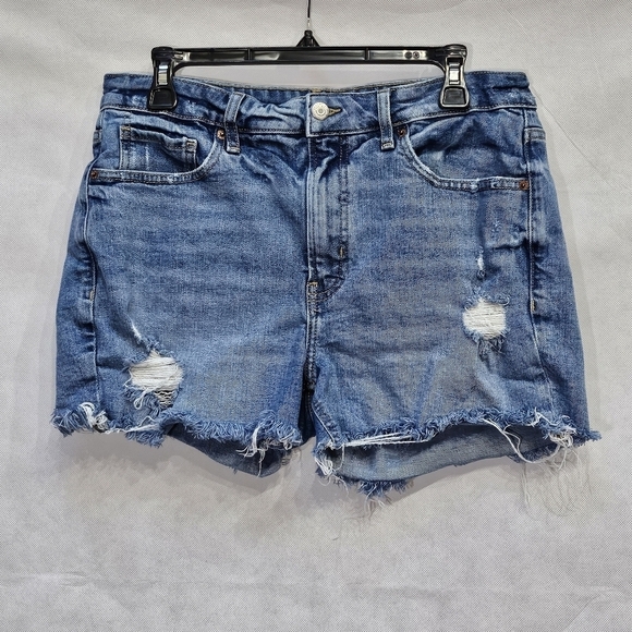 Old Navy O.G. Short High Rise Distressed Blue Denim Jean Shorts Size 12 - Picture 1 of 5